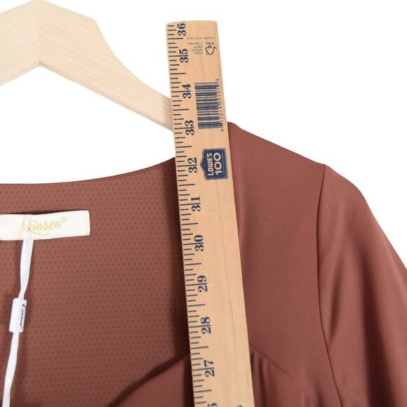 NWT Qinsen Clay Brown Long Sleeve Skater Dress XL Sweetheart Neckline Fit Flare - Picture 4 of 6